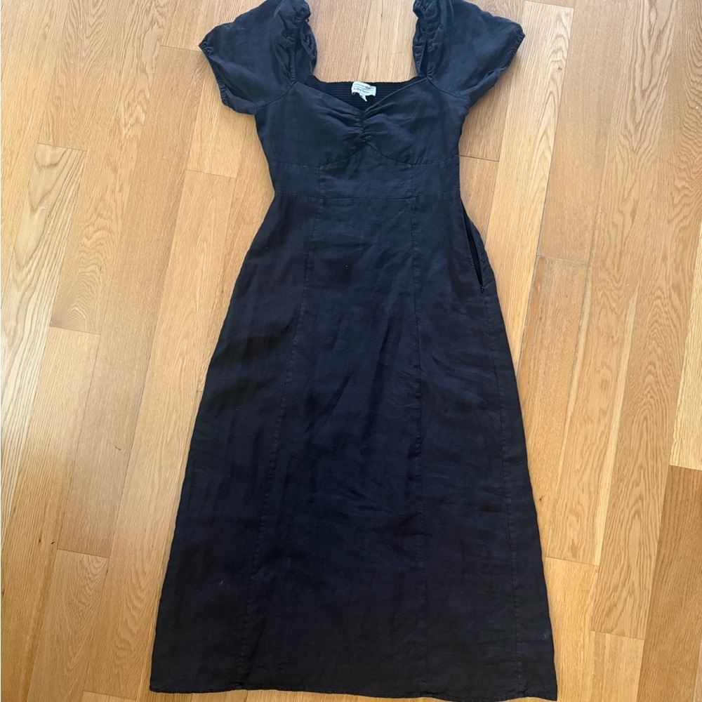 & Other Stories Black Midi Dress with Puff Sleeves